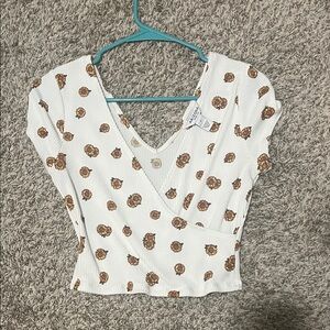 Arizona Jean Company White and Brown Floral Blouse
